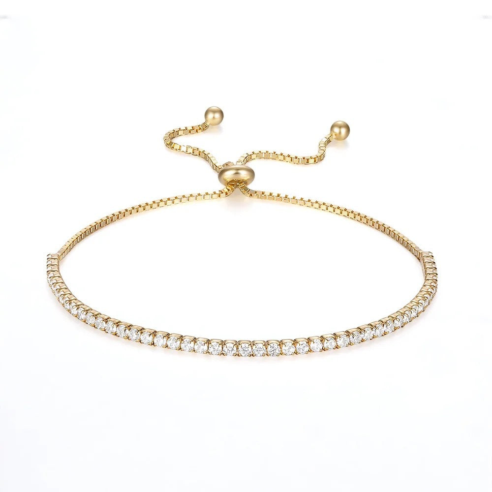 Dainty 2mm Adjustable Tennis Bracelet in Gold Vermeil