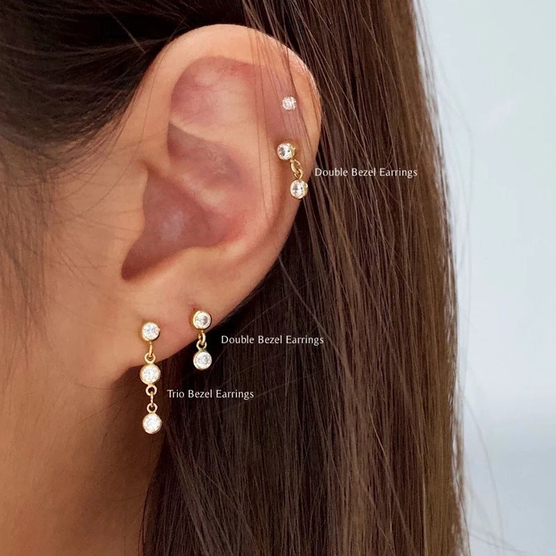 Celeste Triple Stone Linear Drop Studs