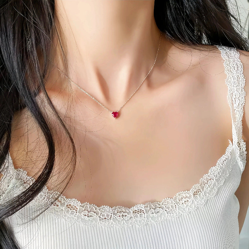 Juliet Faceted Ruby Heart Solitaire Necklace