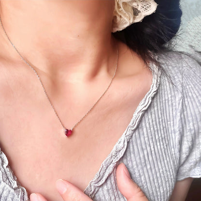 Juliet Faceted Ruby Heart Solitaire Necklace