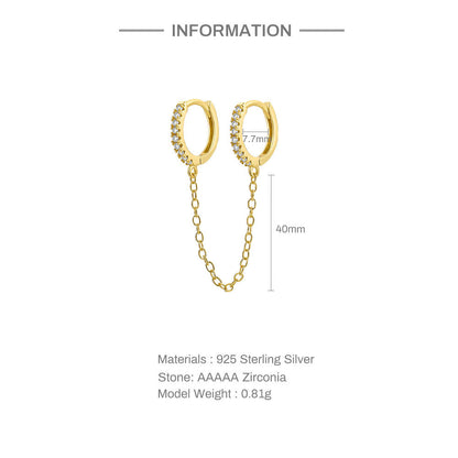 Dainty Pave Huggie Hoops with Drop Chain Link
