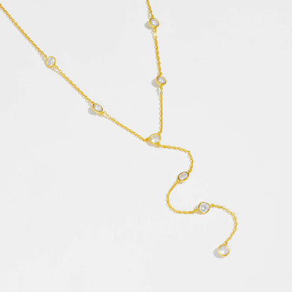 Dainty Bezel-Set Crystal Y-Necklace in Gold Vermeil