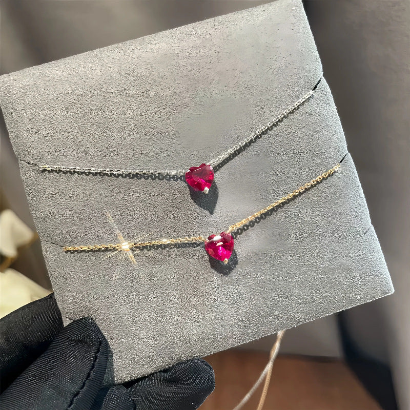 Juliet Faceted Ruby Heart Solitaire Necklace