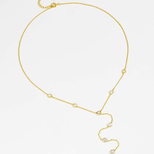 Dainty Bezel-Set Crystal Y-Necklace in Gold Vermeil