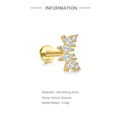 Lyra Curved Crystal Piercing Stud with Flat Back