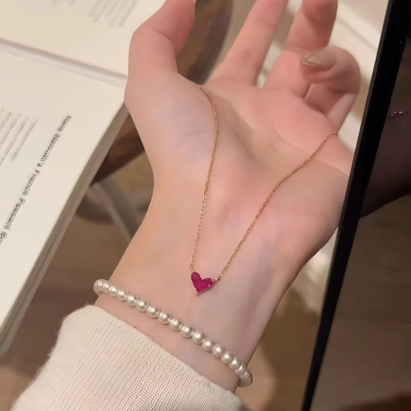 925 Sterling Silver Petite Red Heart Necklace
