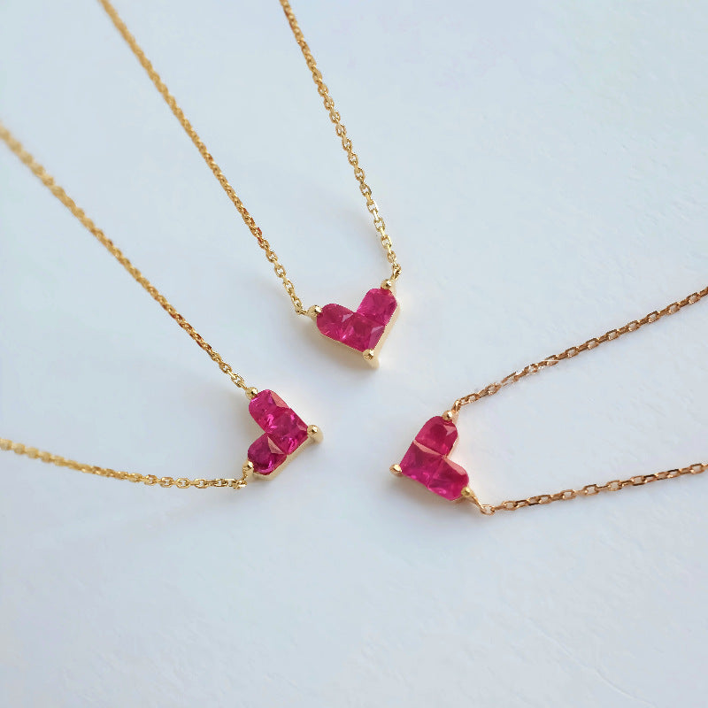 925 Sterling Silver Petite Red Heart Necklace