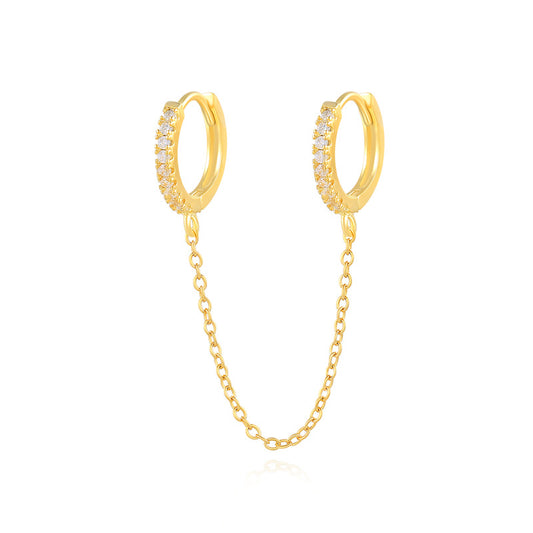 Dainty Pave Huggie Hoops with Drop Chain Link