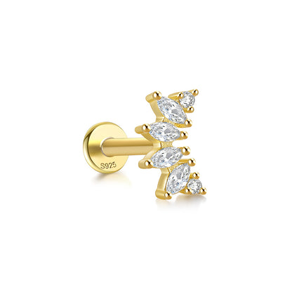 Lyra Curved Crystal Piercing Stud with Flat Back