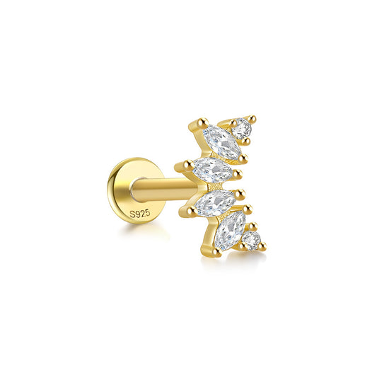 Lyra Curved Crystal Piercing Stud with Flat Back