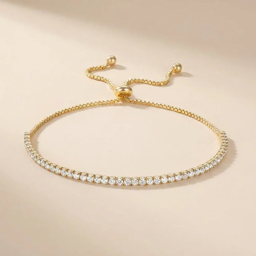 Adjustable Tennis Bracelet - Gold Plated 925 Sterling Silver