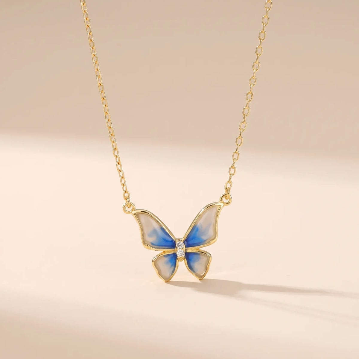 Blue Enamel Butterfly Pendant Necklace – 925 Sterling Silver Gold Plated