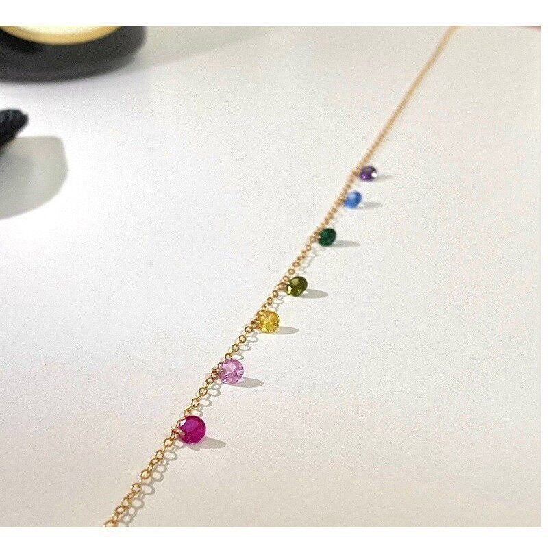 Multicolor Zircon Station Necklace – 925 Sterling Silver, Gold Plated