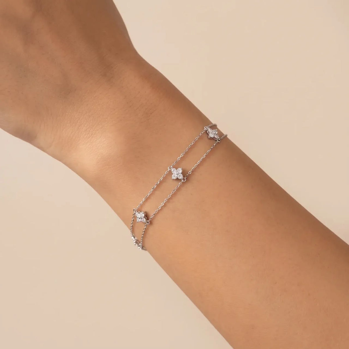 Four-Petal Clover Charm Layered Chain Bracelet | 18K Gold Plated S925 Sterling Silver