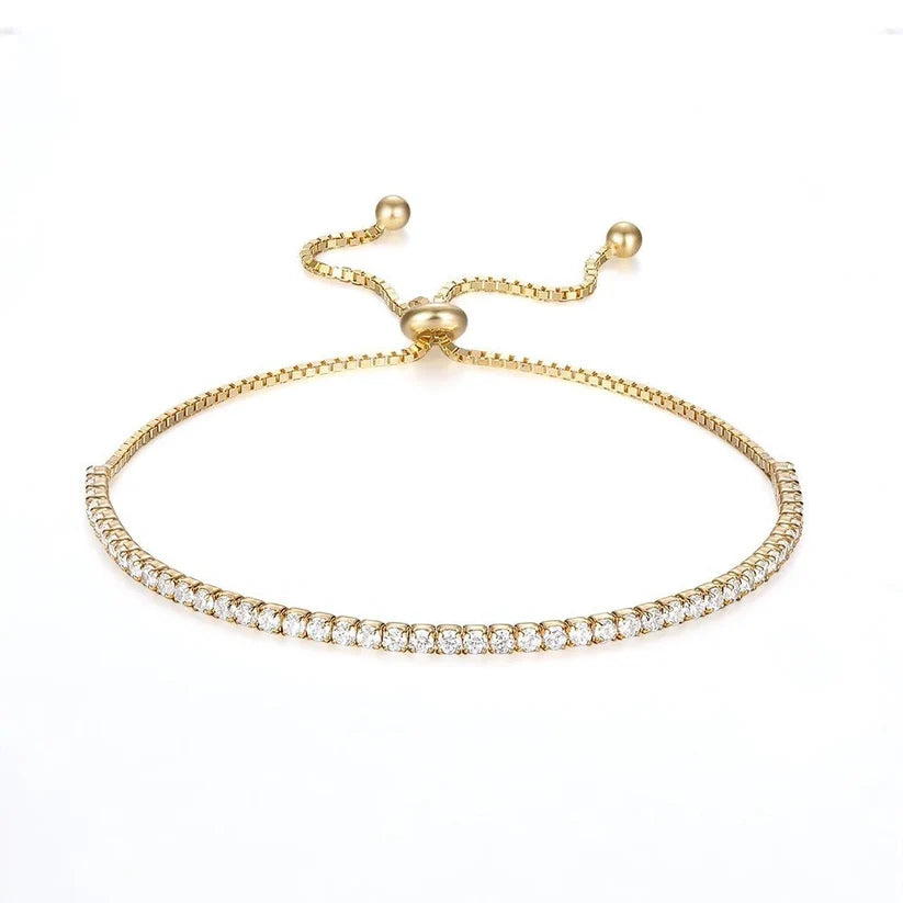Adjustable Tennis Bracelet - Gold Plated 925 Sterling Silver