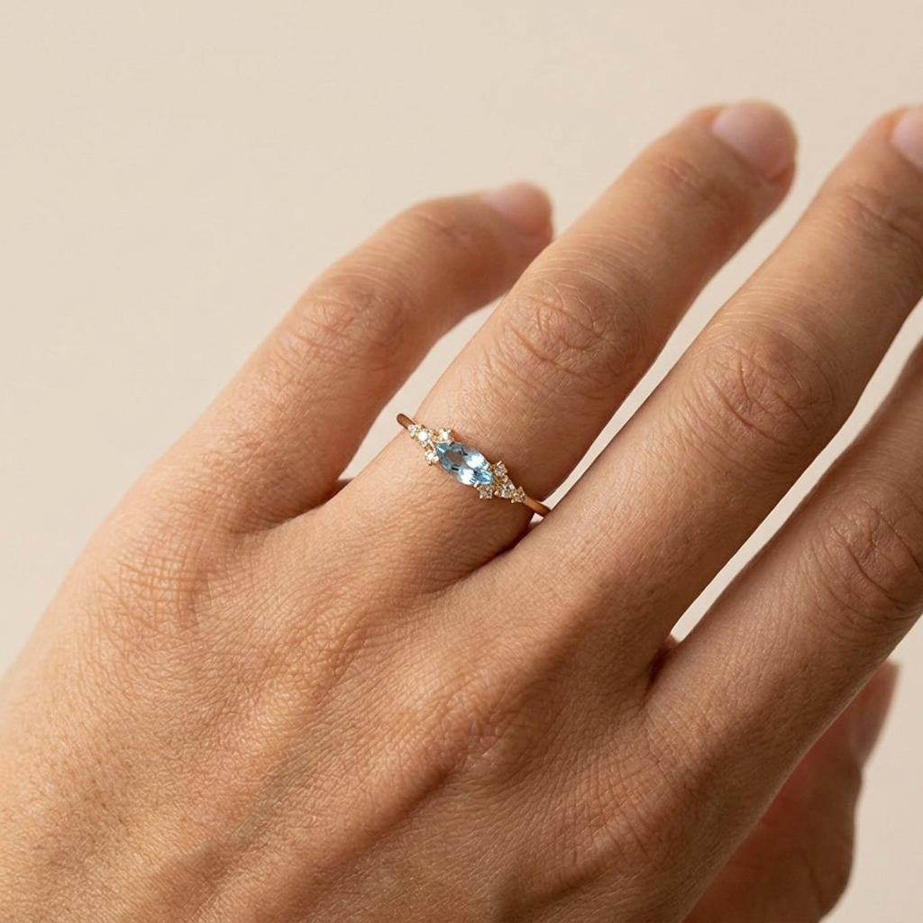 Buy Aquamarine Blue Ring – 925 Sterling Silver, Gold Plated - Rings at Presentopia - View 2