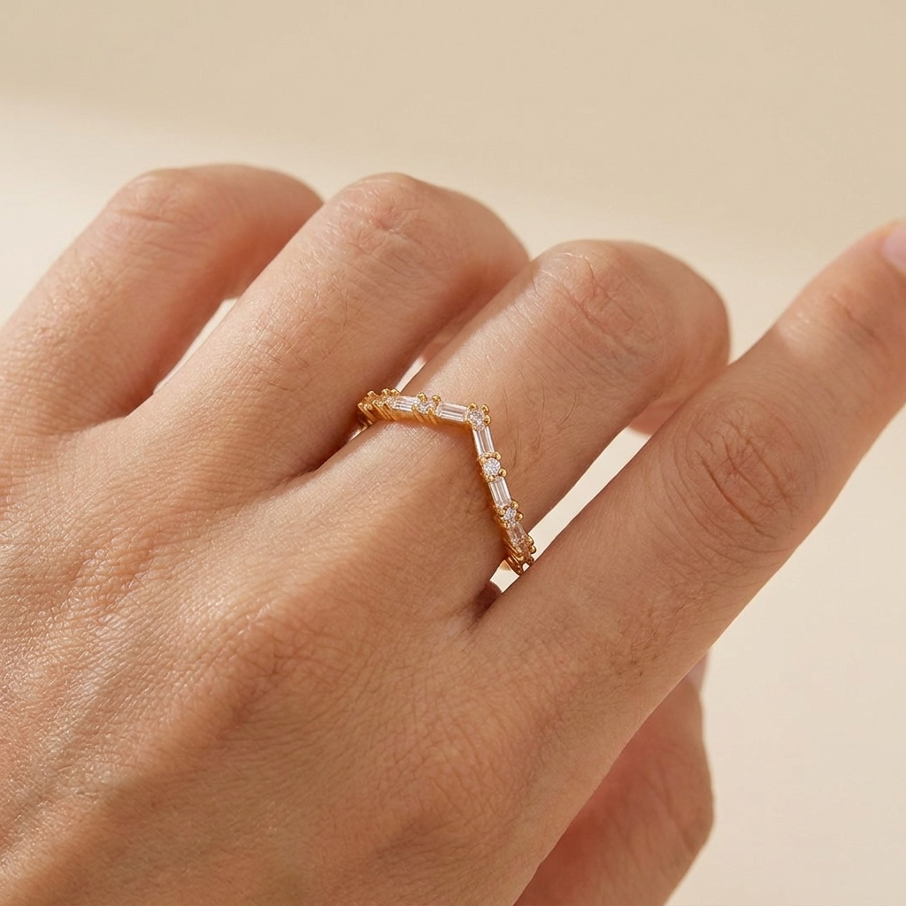 Baguette Chevron Ring – 925 Sterling Silver, Gold Plated | Pinky Promise