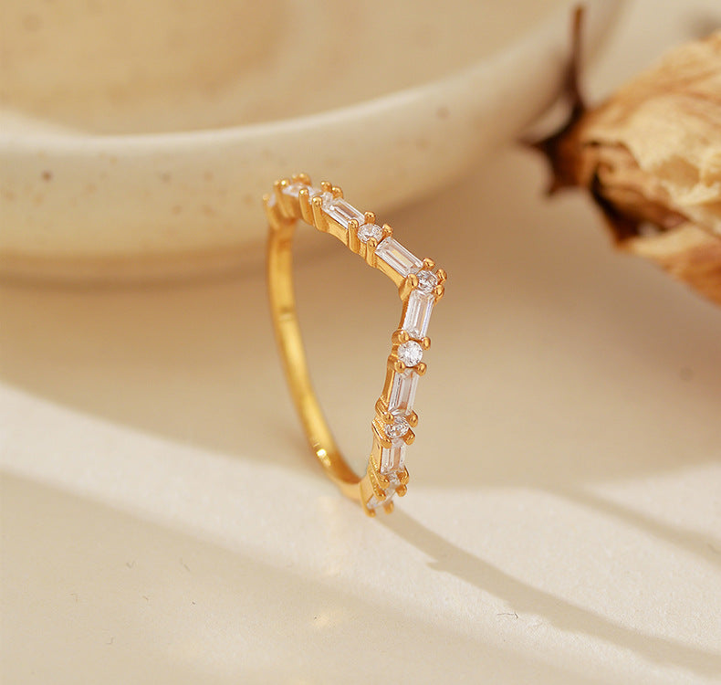 Buy Baguette Chevron Ring – 925 Sterling Silver, Gold Plated - Rings at Presentopia - View 4