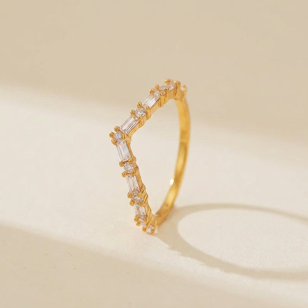 Buy Baguette Chevron Ring – 925 Sterling Silver, Gold Plated - Rings at Presentopia