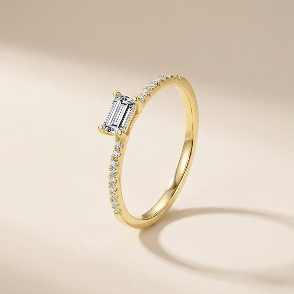 Buy Baguette Solitaire Pavé Ring - Gold Plated 925 Sterling Silver at Pinky Promise