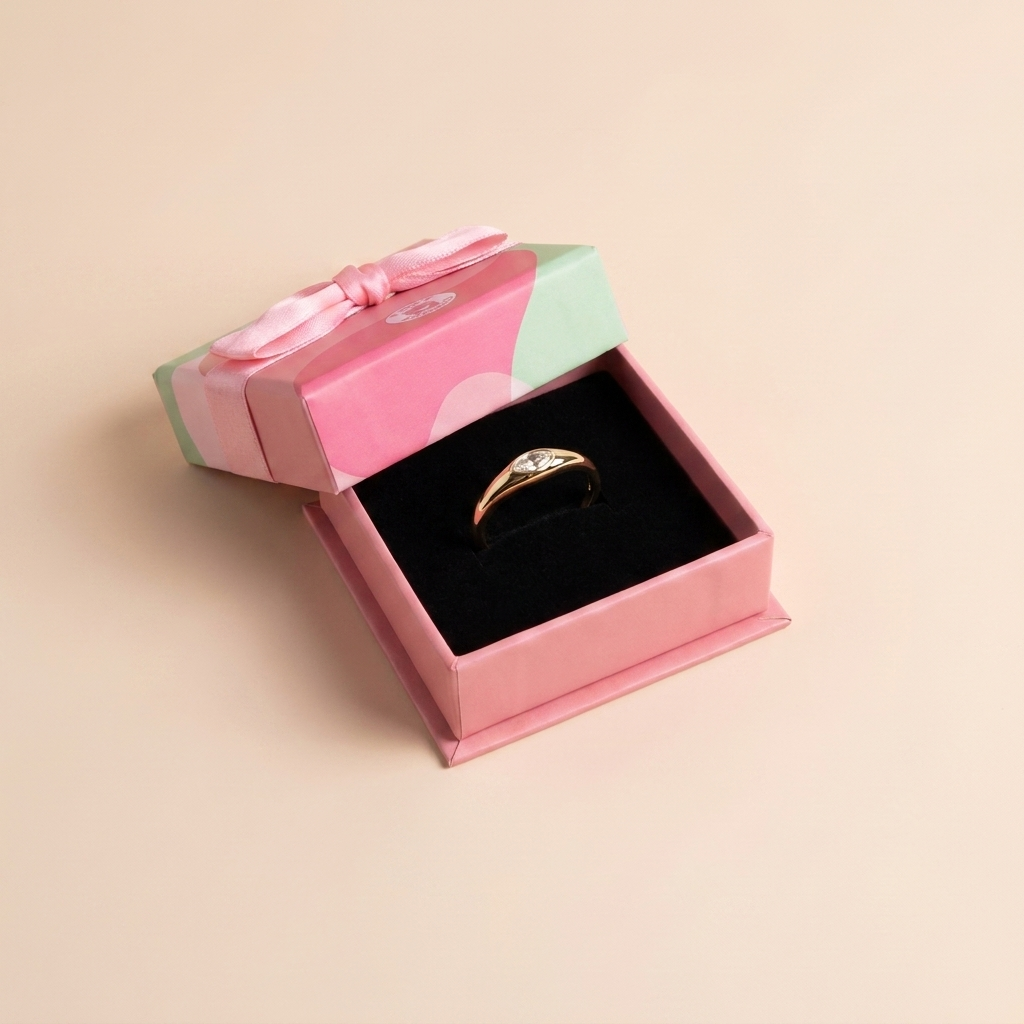 Bezel Marquise Solitaire Ring – 925 Sterling Silver, Gold Plated - Close Up | Pinky Promise