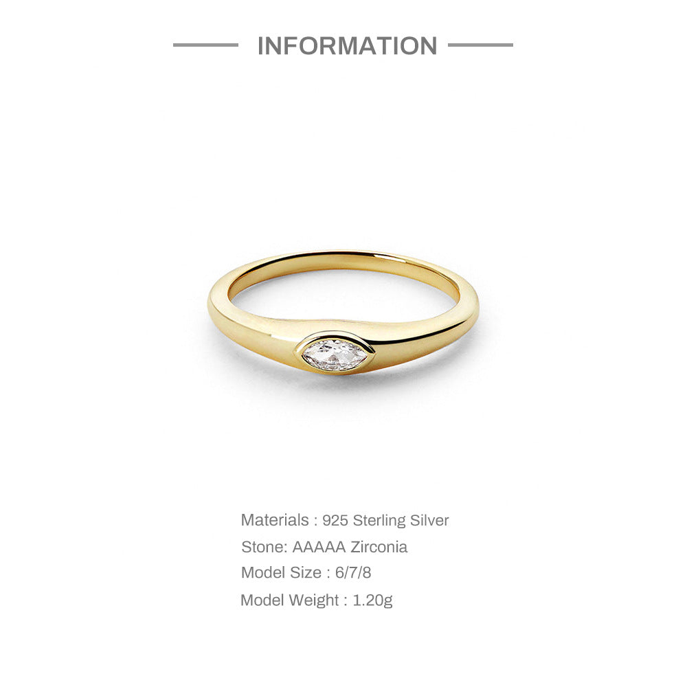 Bezel Marquise Solitaire Ring – 925 Sterling Silver, Gold Plated - Photo 5 | Pinky Promise
