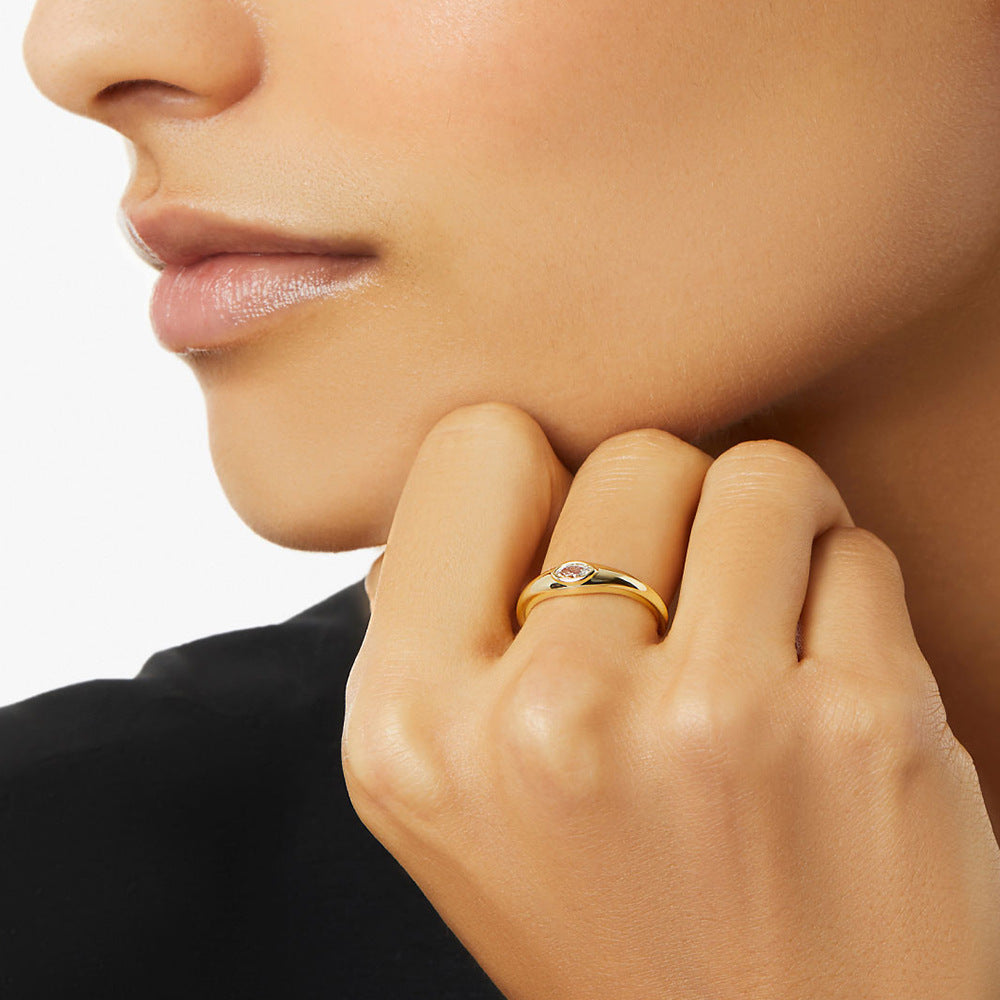Bezel Marquise Solitaire Ring – 925 Sterling Silver, Gold Plated - Photo 6 | Pinky Promise
