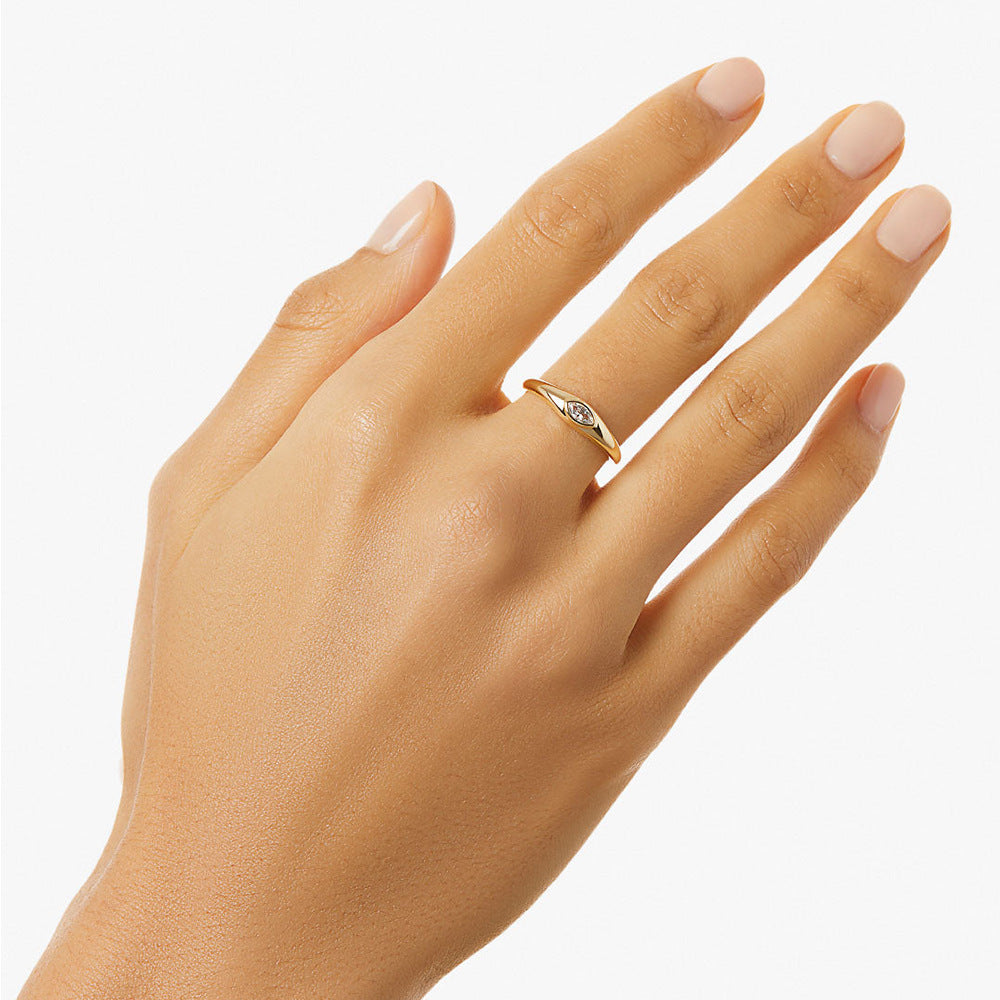 Bezel Marquise Solitaire Ring – 925 Sterling Silver, Gold Plated - Photo 7 | Pinky Promise