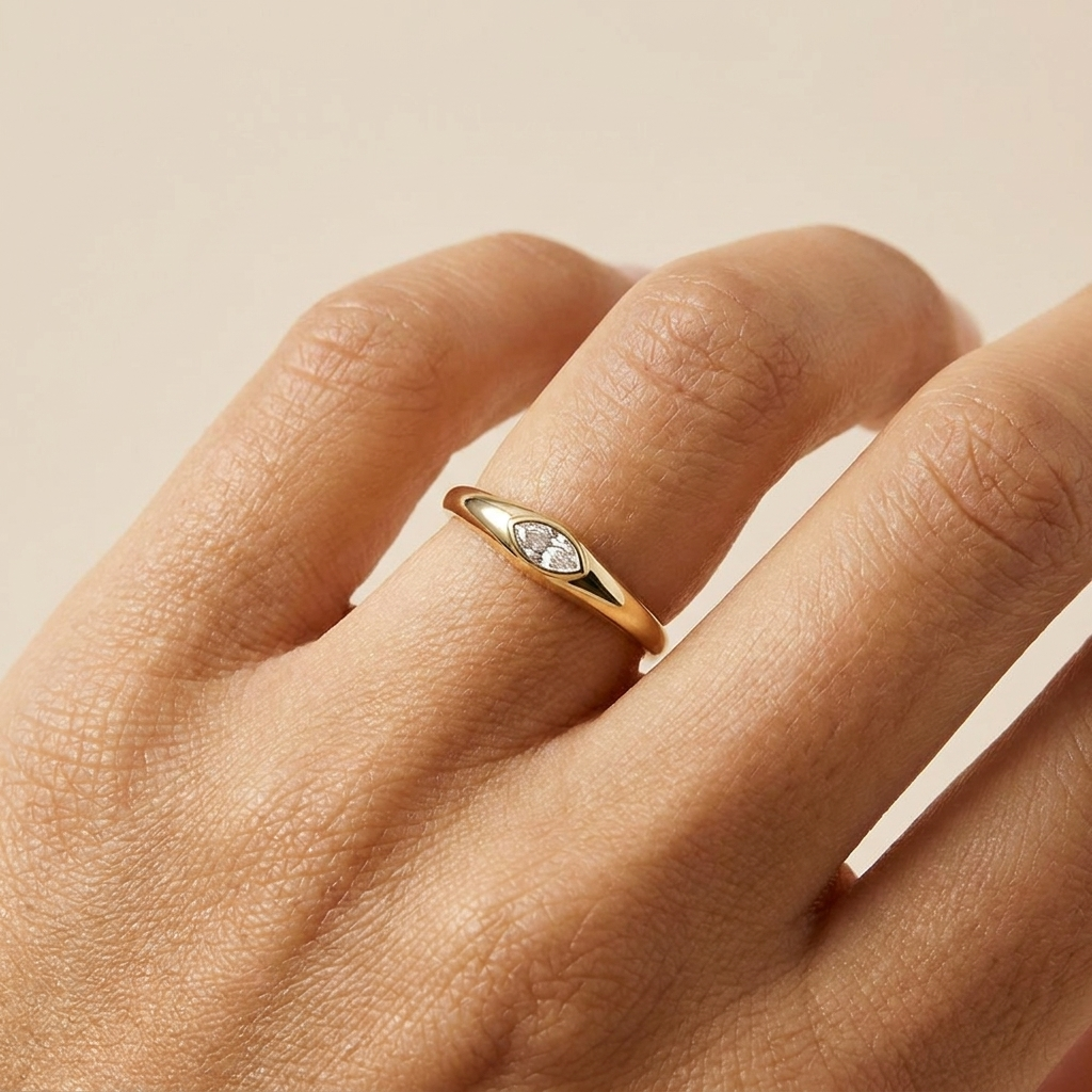 Buy Bezel Marquise Solitaire Ring – 925 Sterling Silver, Gold Plated - Rings at Presentopia - View 2