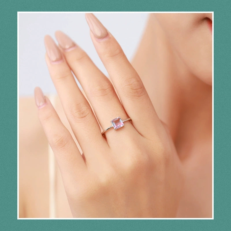 Buy Bi-Color Gemstone Solitaire Ring – 925 Sterling Silver - Rings at Presentopia - View 5