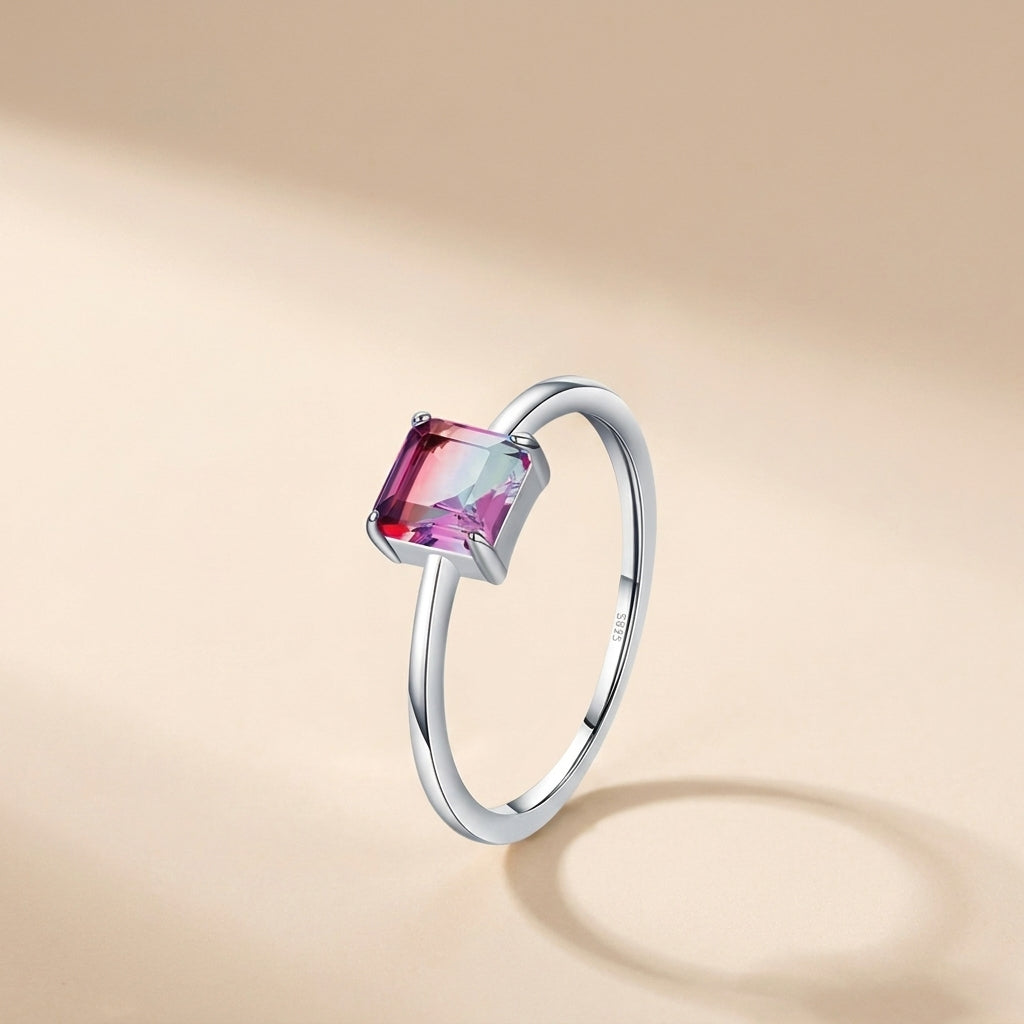 Buy Bi-Color Gemstone Solitaire Ring – 925 Sterling Silver at Pinky Promise