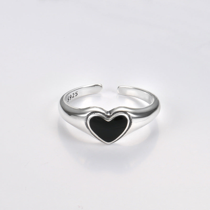 Buy Black Heart Signet Adjustable Ring - 925 Sterling Silver - Rings at Presentopia - View 3
