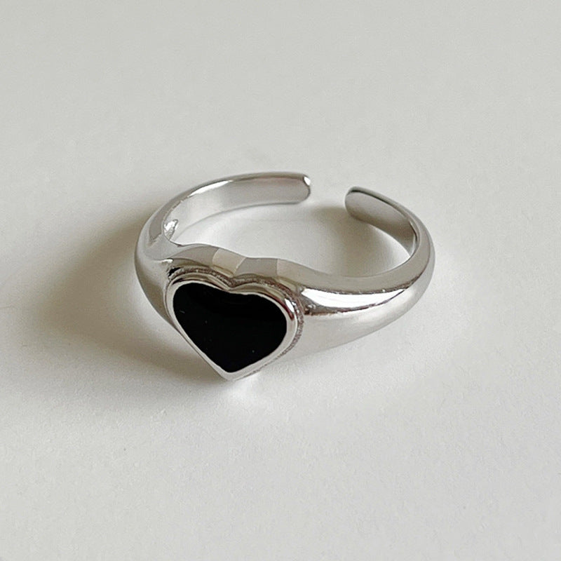 Buy Black Heart Signet Adjustable Ring - 925 Sterling Silver - Rings at Presentopia - View 4