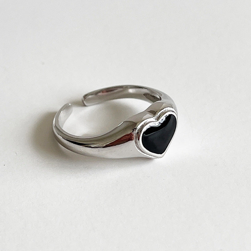Buy Black Heart Signet Adjustable Ring - 925 Sterling Silver - Rings at Presentopia - View 5