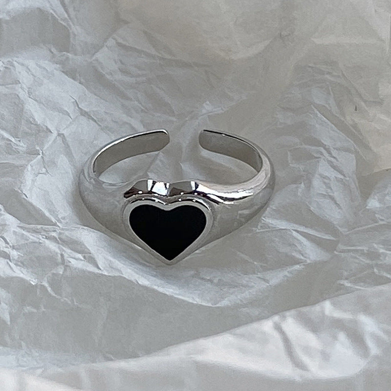Buy Black Heart Signet Adjustable Ring - 925 Sterling Silver - Rings at Presentopia - View 6