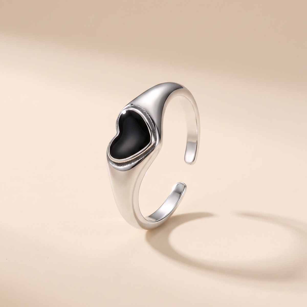 Buy Black Heart Signet Adjustable Ring - 925 Sterling Silver - Rings at Presentopia