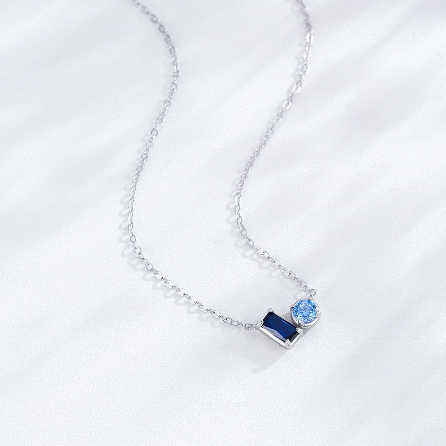 Blue Baguette & Round Duo Necklace - 925 Sterling Silver - Photo 5 | Pinky Promise