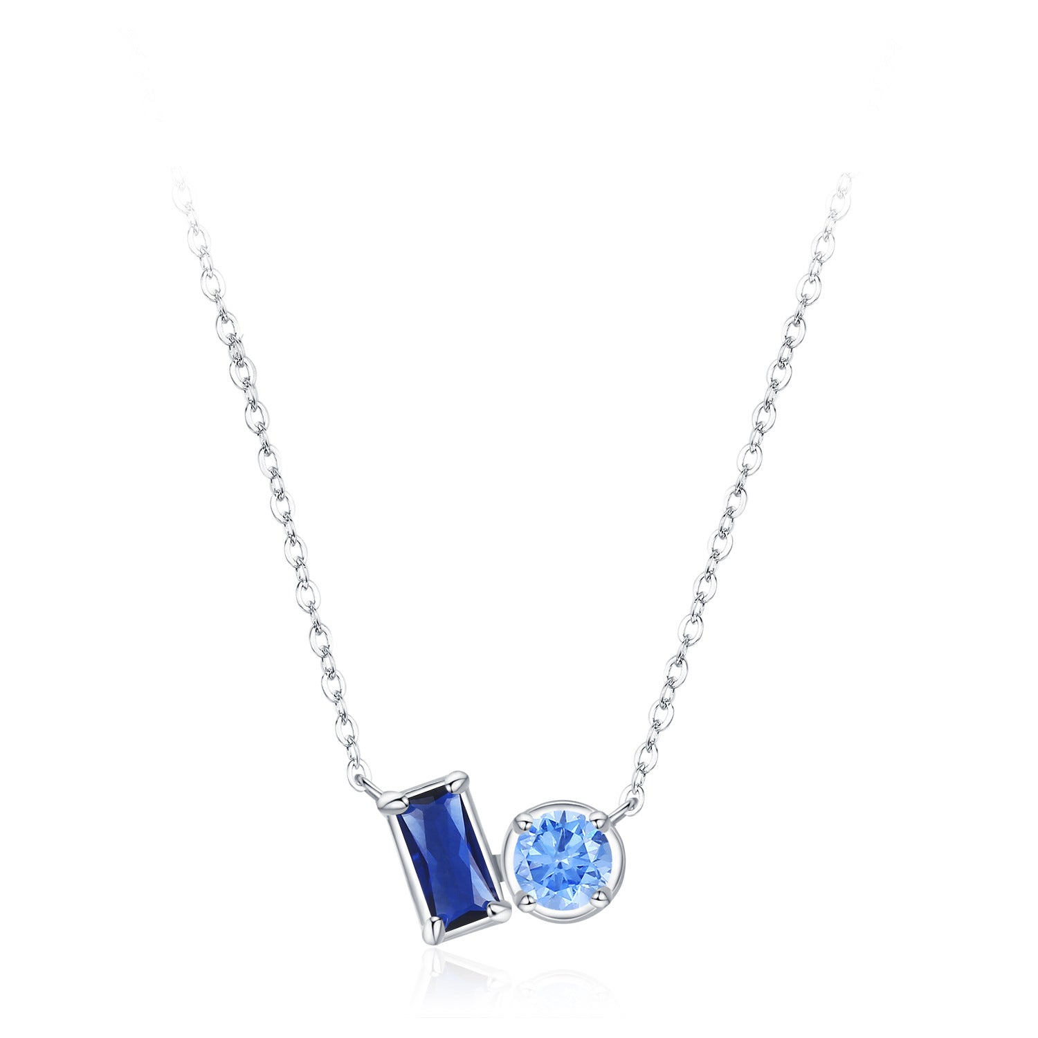 Blue Baguette & Round Duo Necklace - 925 Sterling Silver - Photo 6 | Pinky Promise