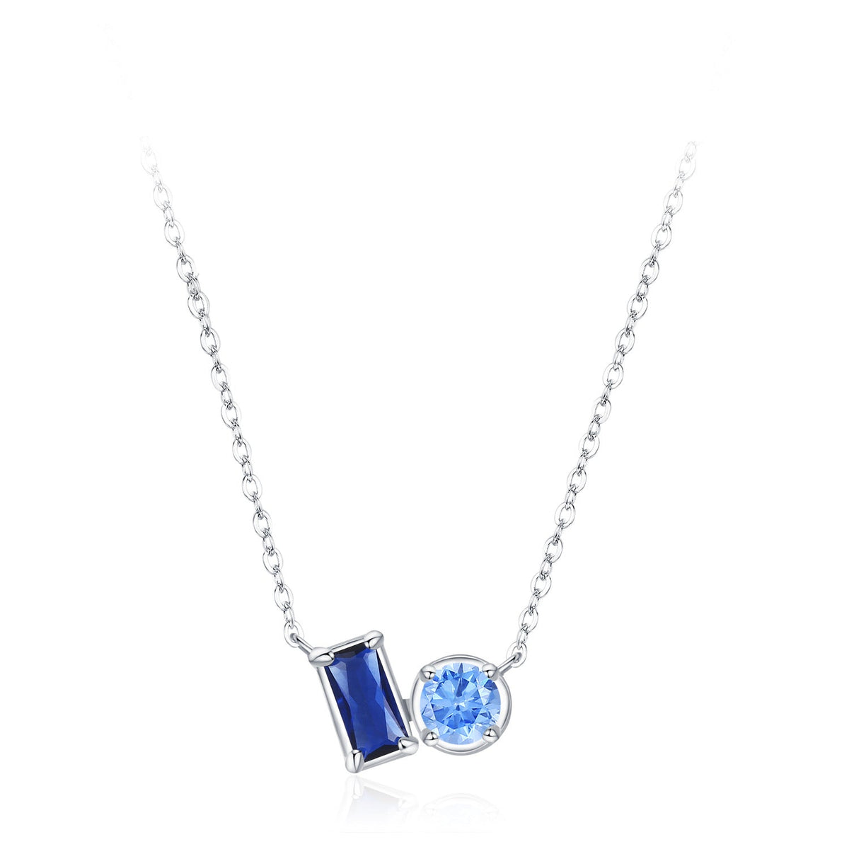 Buy Blue Baguette & Round Duo Necklace - 925 Sterling Silver - Necklaces at Presentopia - View 4