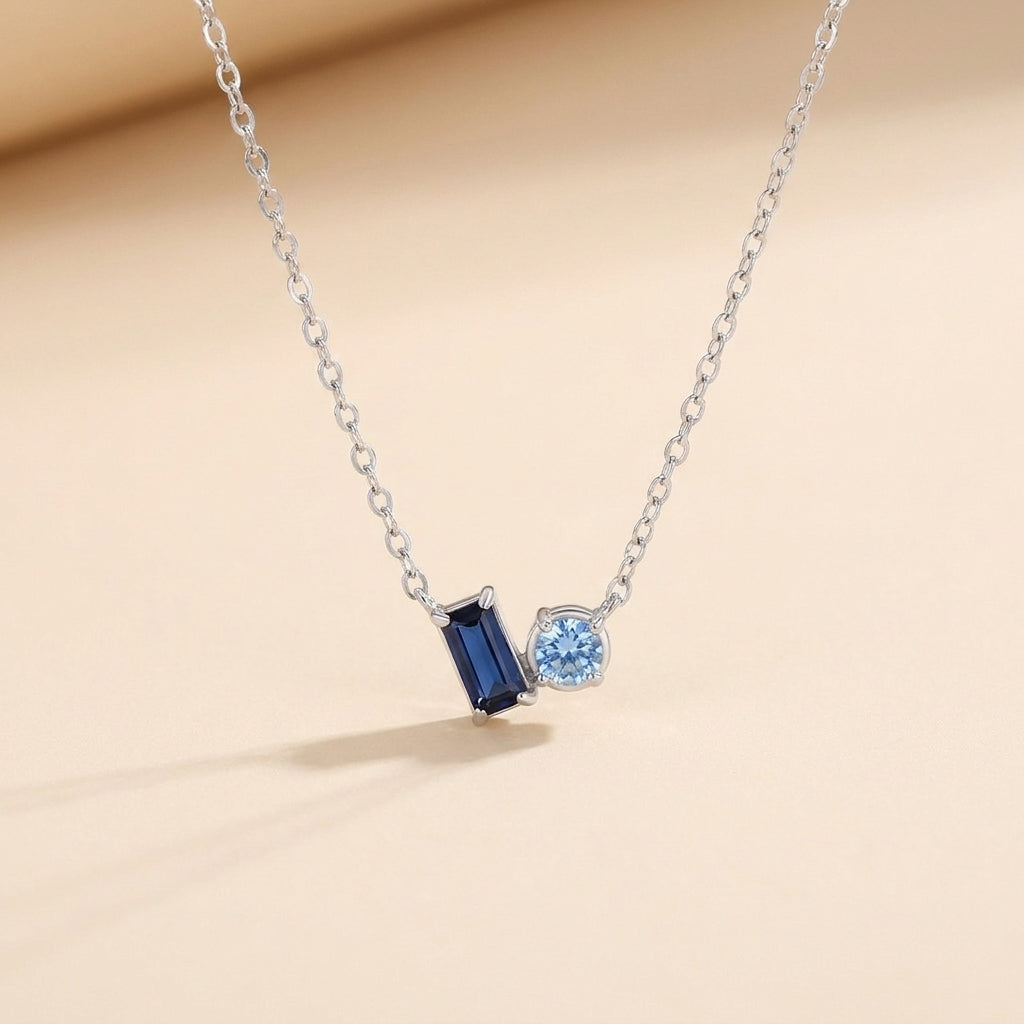 Buy Blue Baguette & Round Duo Necklace - 925 Sterling Silver at Pinky Promise