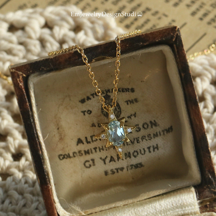 Buy Blue Topaz Starburst Pendant Necklace - Gold Plated 925 Sterling Silver - Necklaces at Presentopia - View 2