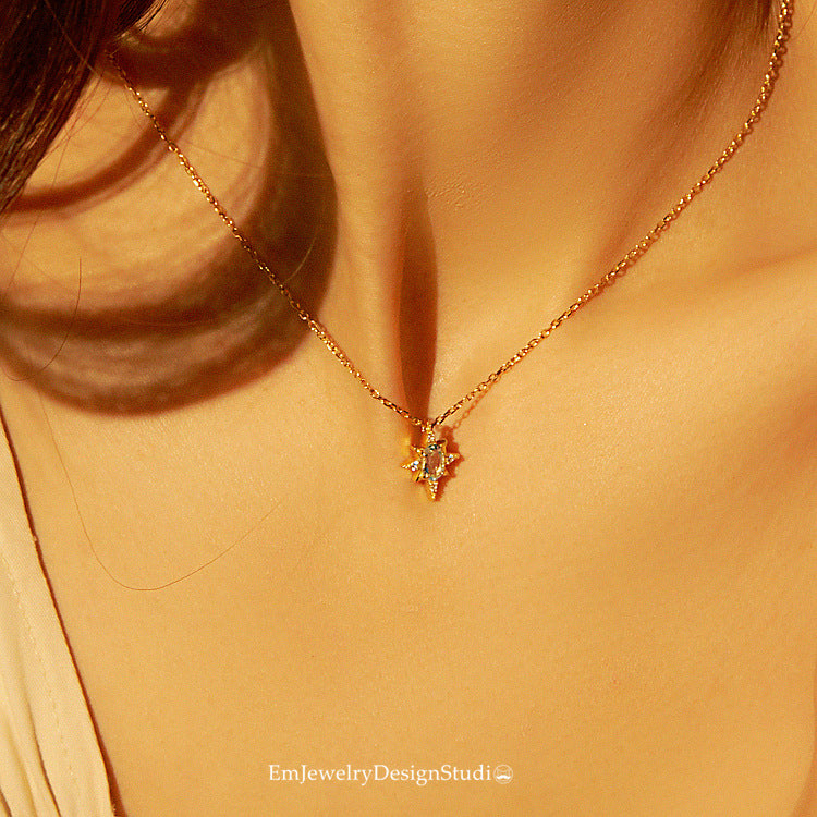 Buy Blue Topaz Starburst Pendant Necklace - Gold Plated 925 Sterling Silver - Necklaces at Presentopia - View 3