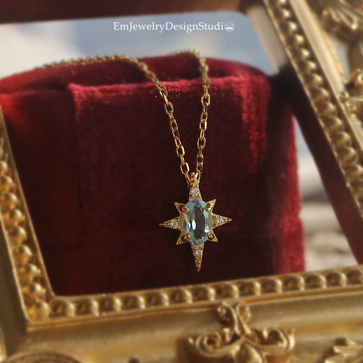 Buy Blue Topaz Starburst Pendant Necklace - Gold Plated 925 Sterling Silver - Necklaces at Presentopia - View 4