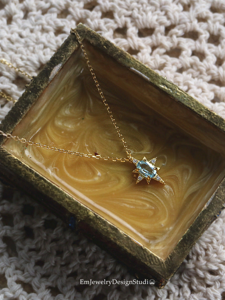 Buy Blue Topaz Starburst Pendant Necklace - Gold Plated 925 Sterling Silver - Necklaces at Presentopia - View 5