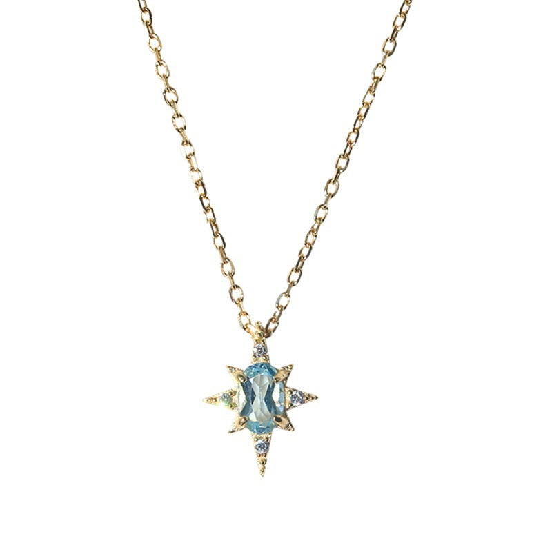Buy Blue Topaz Starburst Pendant Necklace - Gold Plated 925 Sterling Silver - Necklaces at Presentopia - View 6