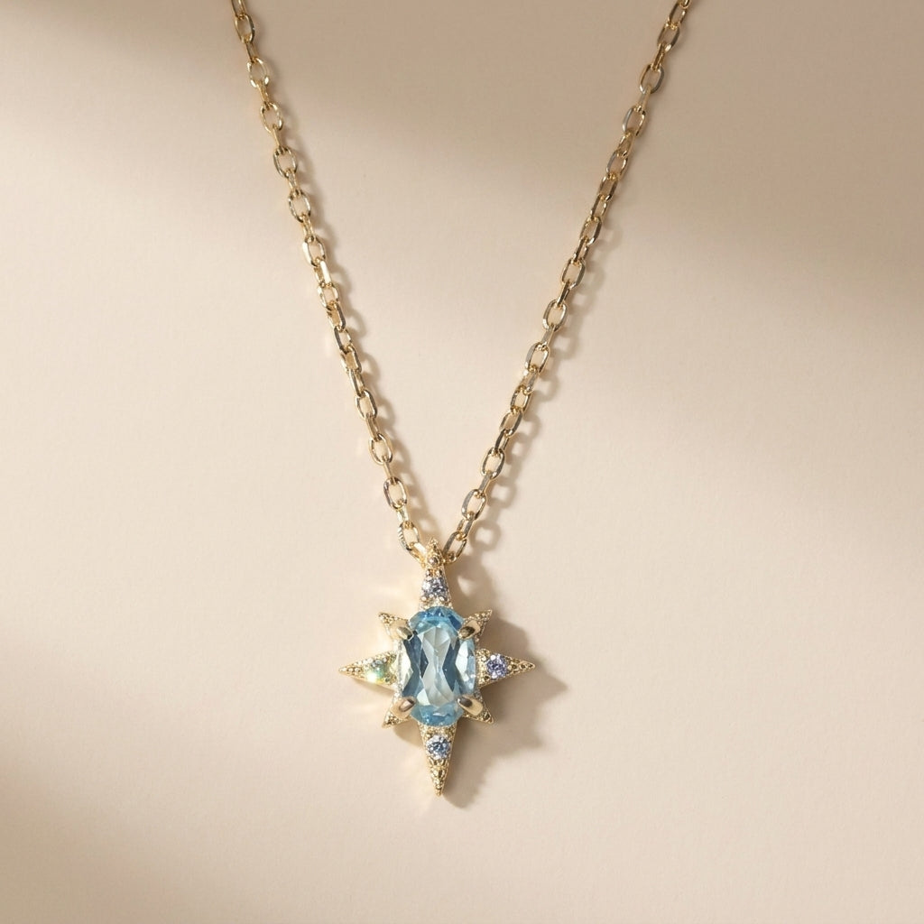 Buy Blue Topaz Starburst Pendant Necklace - Gold Plated 925 Sterling Silver - Necklaces at Presentopia