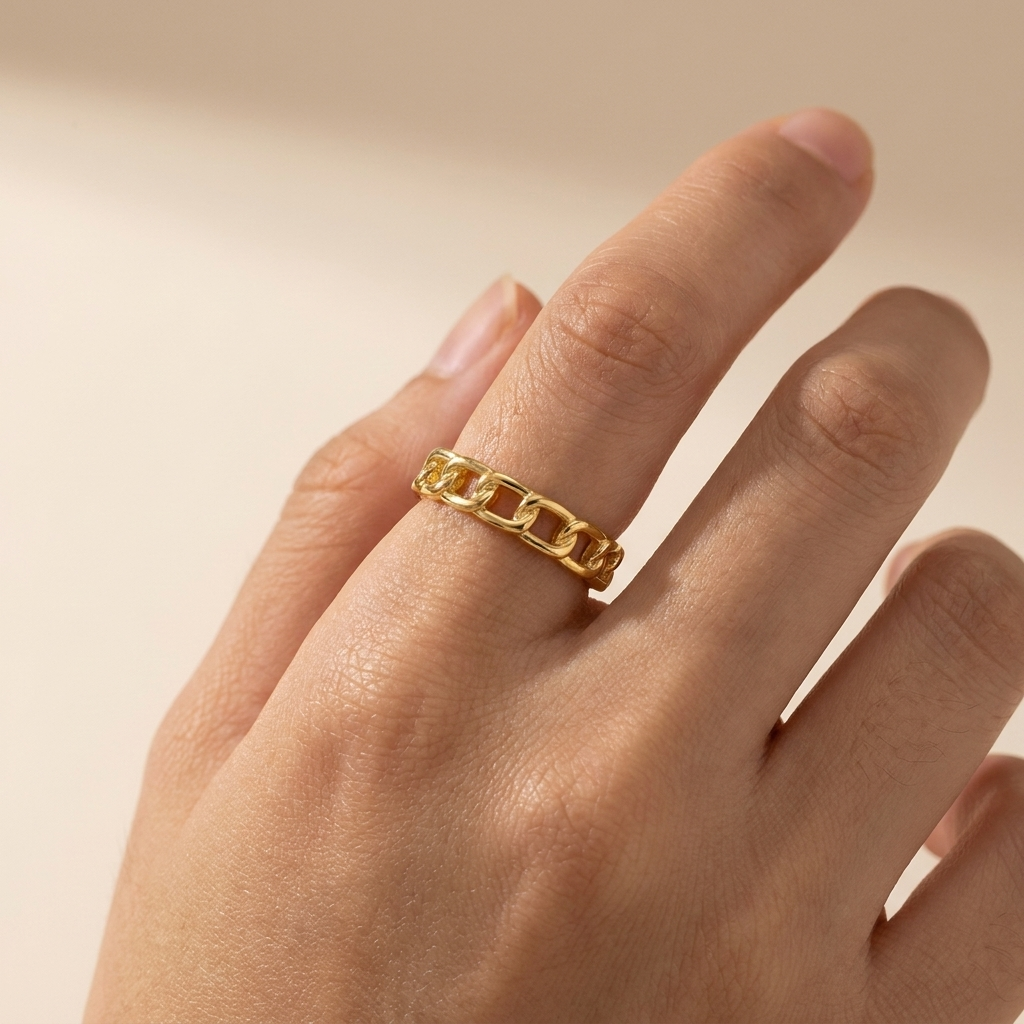 Buy Chain Link Adjustable Ring - Gold Plated 925 Sterling Silver - Rings at Presentopia - View 2