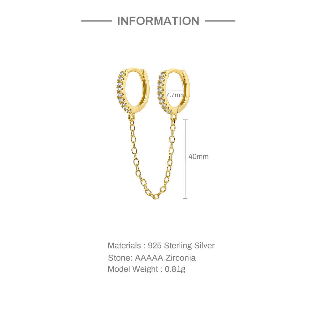 Chain Linked Double Huggie Hoop Earrings - Gold Plated 925 Sterling Silver - Photo 5 | Pinky Promise