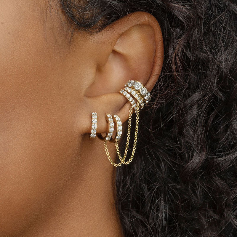 Chain Linked Double Huggie Hoop Earrings - Gold Plated 925 Sterling Silver - Photo 7 | Pinky Promise