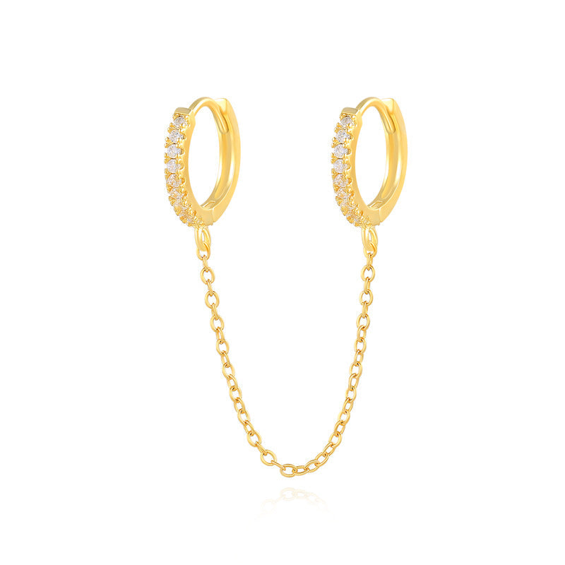 Chain Linked Double Huggie Hoop Earrings - Gold Plated 925 Sterling Silver - Photo 8 | Pinky Promise